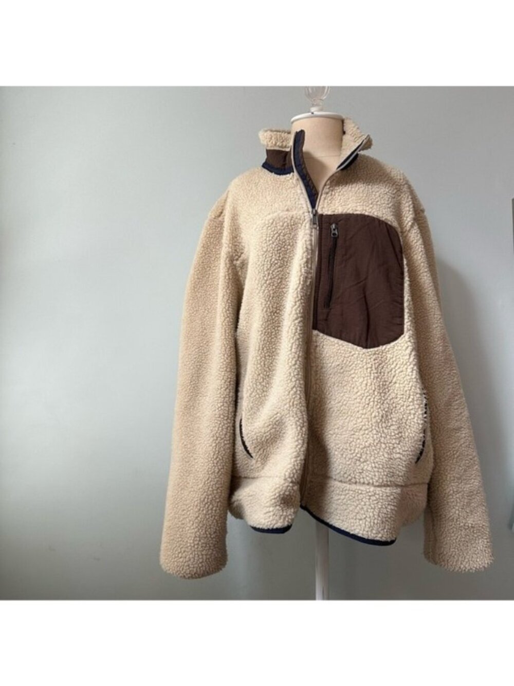 Merona Sherpa Fleece Khaki Full Zip Mesh Lined Outdoor Jacket